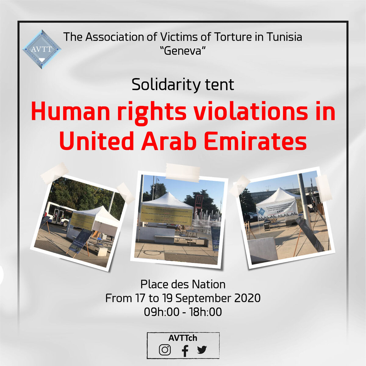 Tente de solidarité « Genève » : Violations des droits humains aux Émirats arabes unis