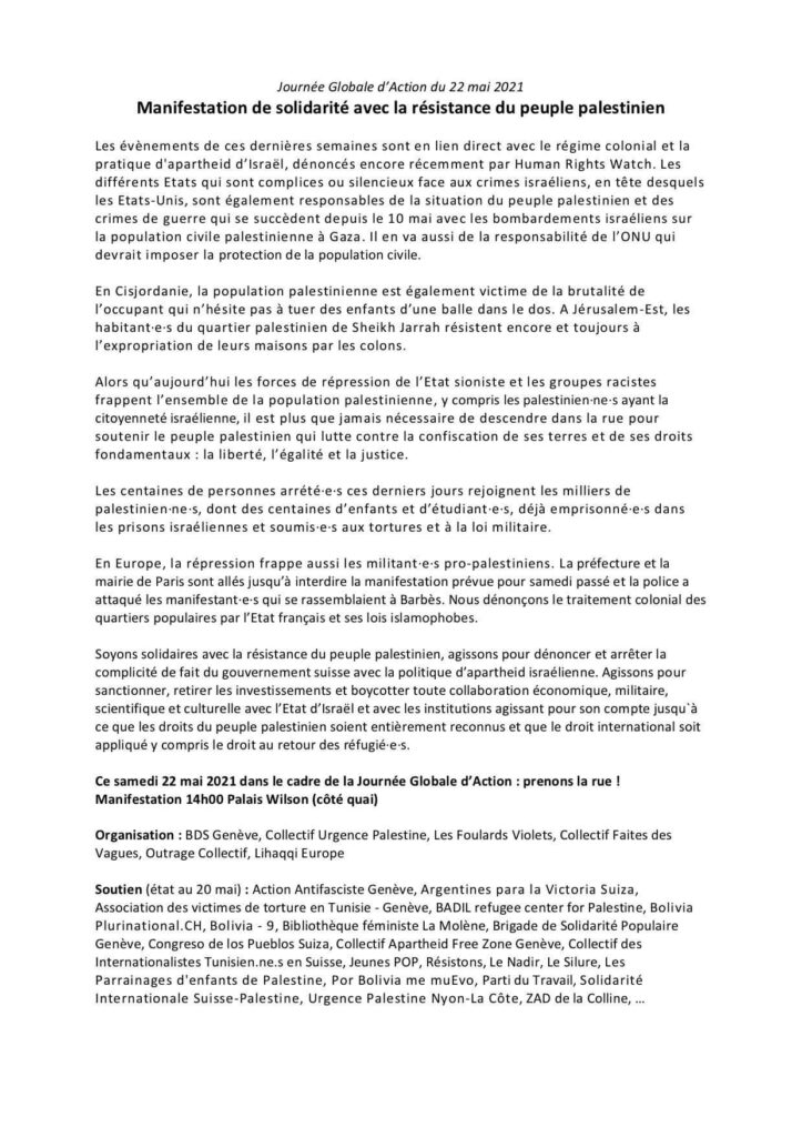 Manifestation de solidarité avec la résistance du peuple palestinien