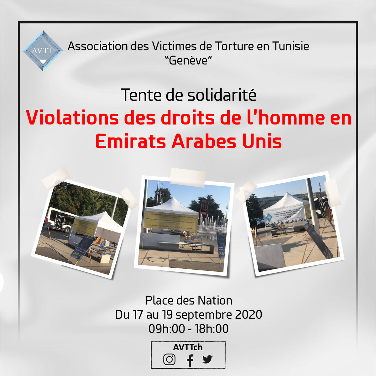 Tente de solidarité « Genève » : Violations des droits humains aux Émirats arabes unis