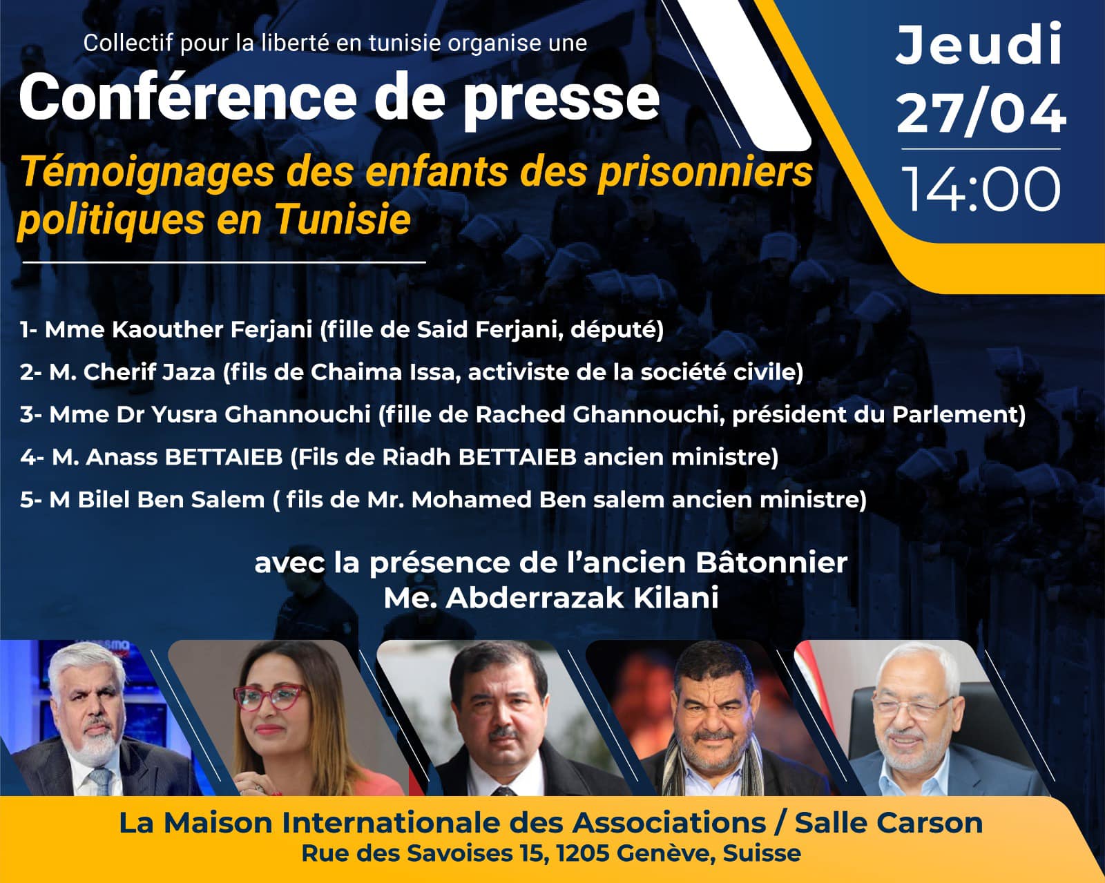Conférence de presse : Témoignages d’enfants de prisonniers politiques en Tunisie
