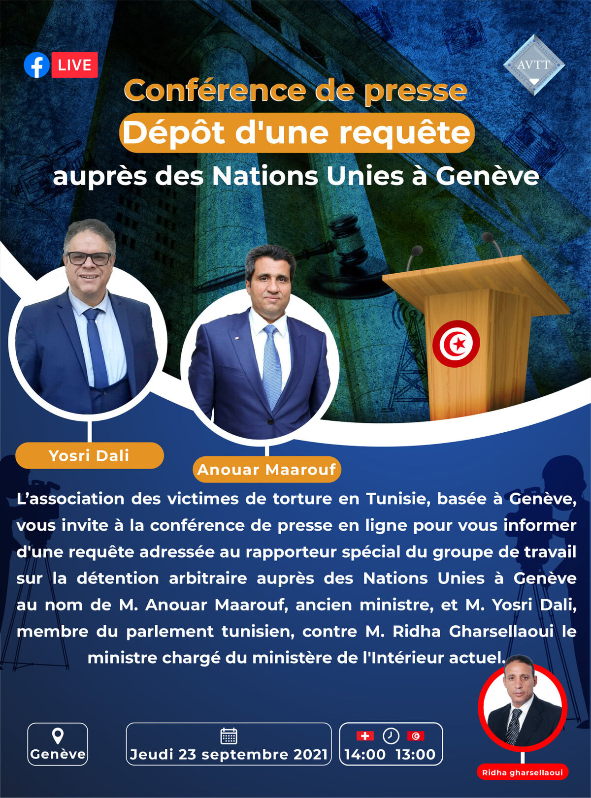 Conférence de presse "Dépôt d'une requête auprès des Nations Unies à Genève" le 22 Septembre 2021 : Enjeux et Conséquences